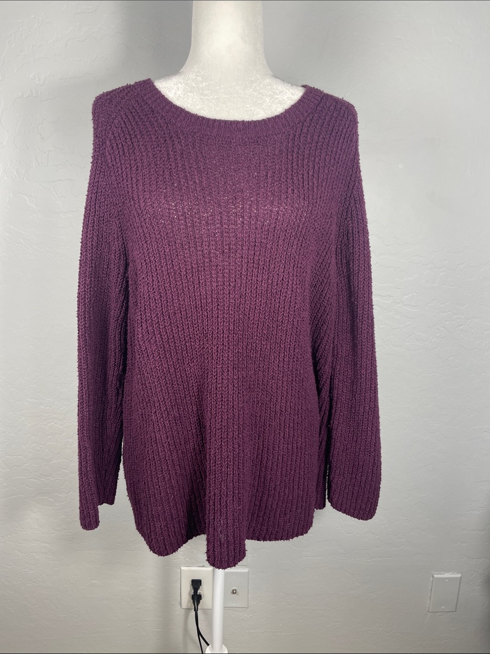 Eileen Fisher 100% Organic Cotton Plum Purple Knit Crew Neck Sweater Size Medium